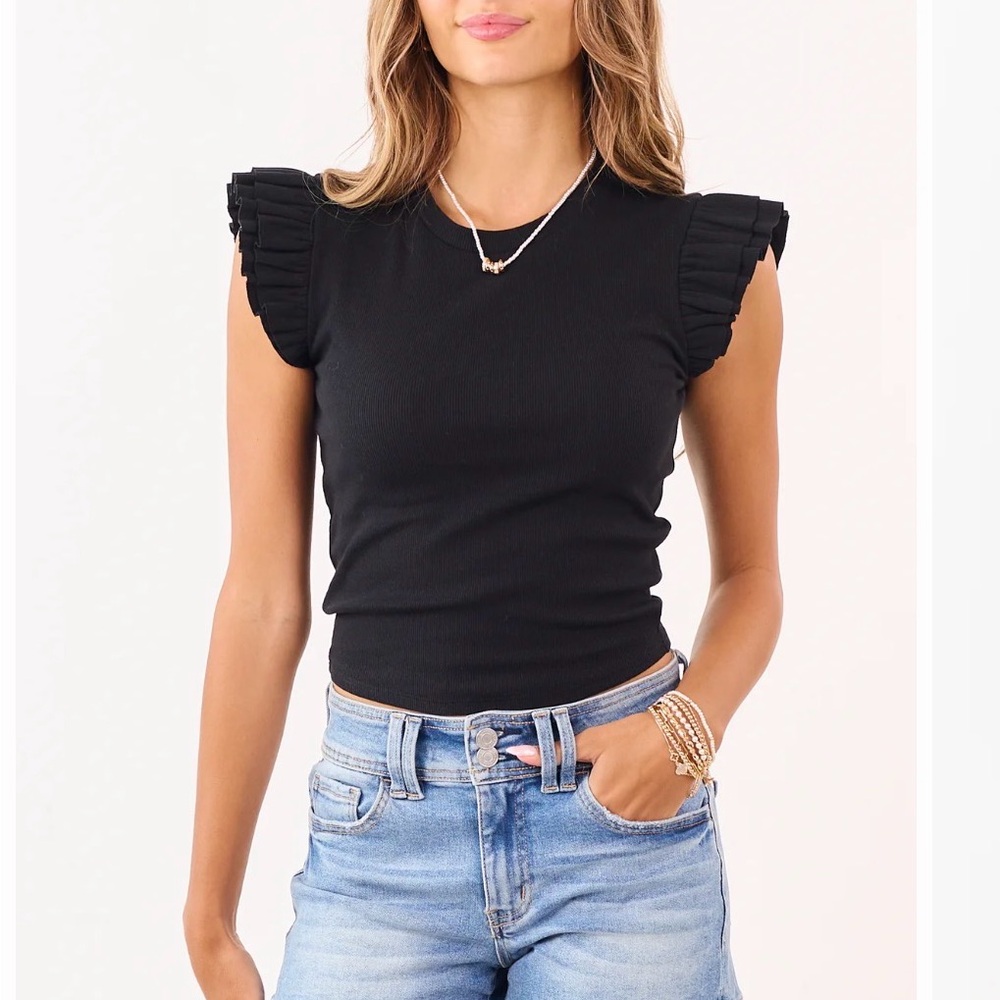 Double Zero Black Ruffled Top - Picture 1 of 3